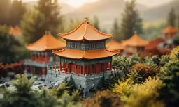 this is a toy pagoda in the woods