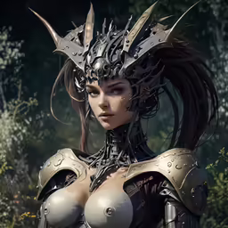 a picture of a woman with a warrior dress and horns on