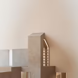 a stone stairway leads to two small, small buildings