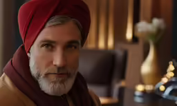 a man with a red turban and beard