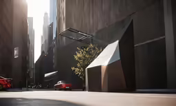 two red cars driving in an urban street