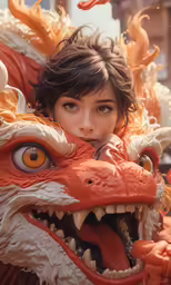 a girl is shown wearing a dragon costume