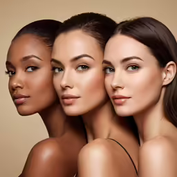 three beautiful woman with different make up and no makeup