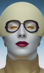 an woman with a pair of glasses on her head