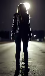 a girl in black is on the street alone