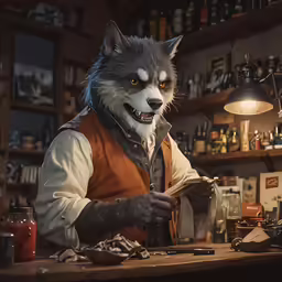 the wolf man at the bar looks at his menu