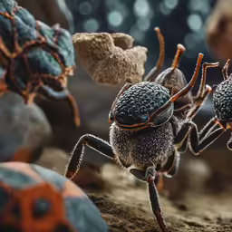 a close up of some large bug type animals in the mud