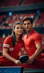 a man and woman are posing for the camera