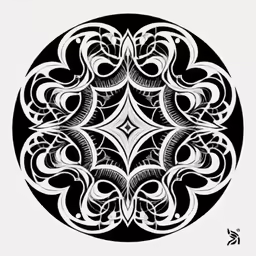 an intricately designed, black and white print