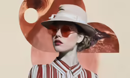 a woman with sunglasses and a white hat