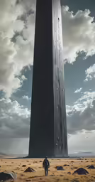 a tall wooden structure with a man walking down the middle