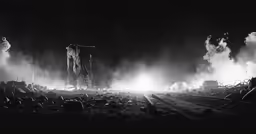 there is a black and white photo of people in the dark