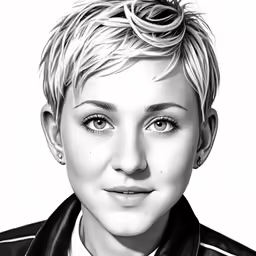 a black and white photo of a girl with blonde hair