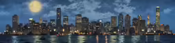 a night view of a large city near the water