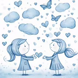 two girls are standing in front of butterflies