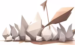 several white and gray rocks with flags sticking out