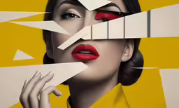 a lady with long nails holding two scissors on her face