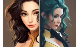 two different views of women with blue hair