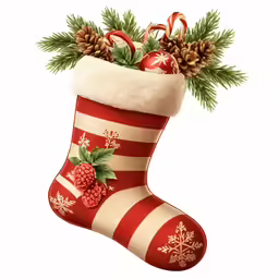 a stocking filled with candy canes and holly