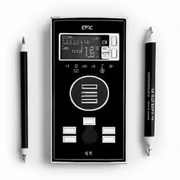 a pencil and some electronic devices sitting side by side