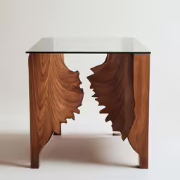 a wooden table with glass top on the table