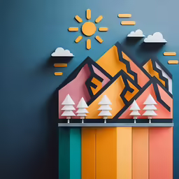 some paper art in various colors on a wall