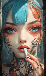 a close up shot of a woman with blue hair