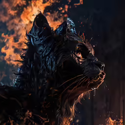 a black cat with orange eyes looking intently ahead