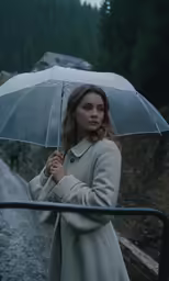 a woman holds an umbrella while standing outside