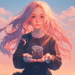 a girl holding out her hands with an ice skull