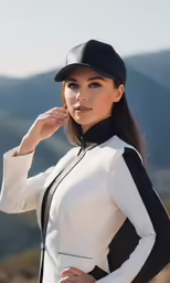 woman wearing baseball cap in white and black