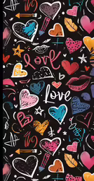 colorful hearts on black with red and blue