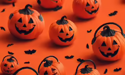 some scary pumpkins and black bat shapes