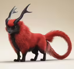 a red furry animal with horns and horns on its head