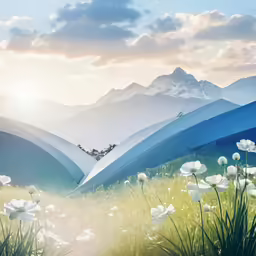 an artistic photo of a mountain range that looks like something out of a book