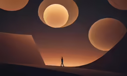 a lone man stands among some abstracted lights