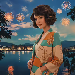 a woman in an artistic photo with fireworks