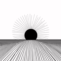 a drawing of an sun burst at the horizon