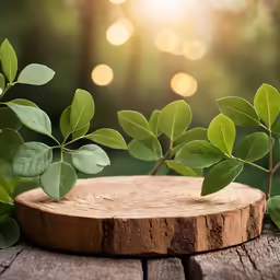 a green tree branch sitting on top of a wooden board
