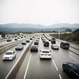 a long view of a highway with heavy traffic