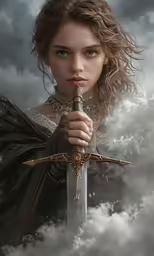 an angel with a sword in the sky