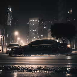 an artistic photo of a car sitting in the middle of the street