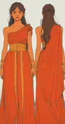 two girls standing next to each other wearing orange outfits