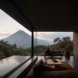 a person sitting on top of a couch near a window