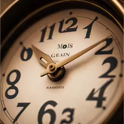 a large clock with black numbers on a gold plated surface