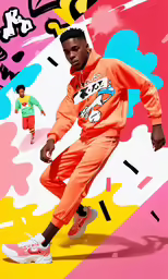 a man is running and kicking in orange outfit