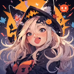 a beautiful blond woman dressed in black holding a pumpkin