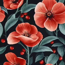a bunch of red flowers on a black background