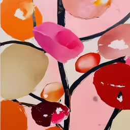 painting with flowers on the left and another flower on the right