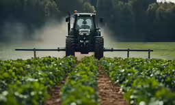 a tractor is working the field on its way to harvest crops